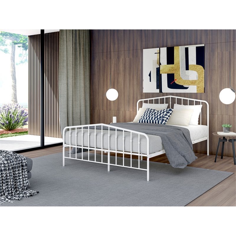 Pemberly Row Traditional Metal Full Bed Frame with White Finish