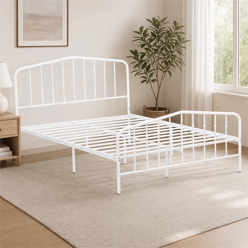 Pemberly Row Traditional Metal Full Bed Frame with White Finish