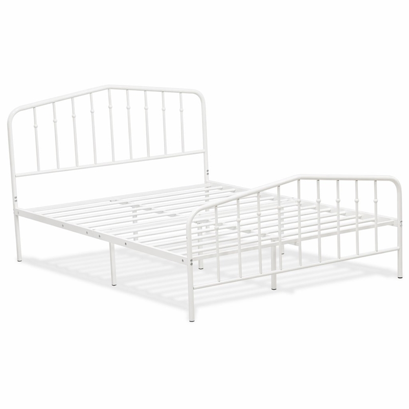 Pemberly Row Traditional Metal Full Bed Frame with White Finish