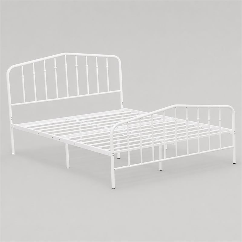Pemberly Row Traditional Metal Full Bed Frame with White Finish
