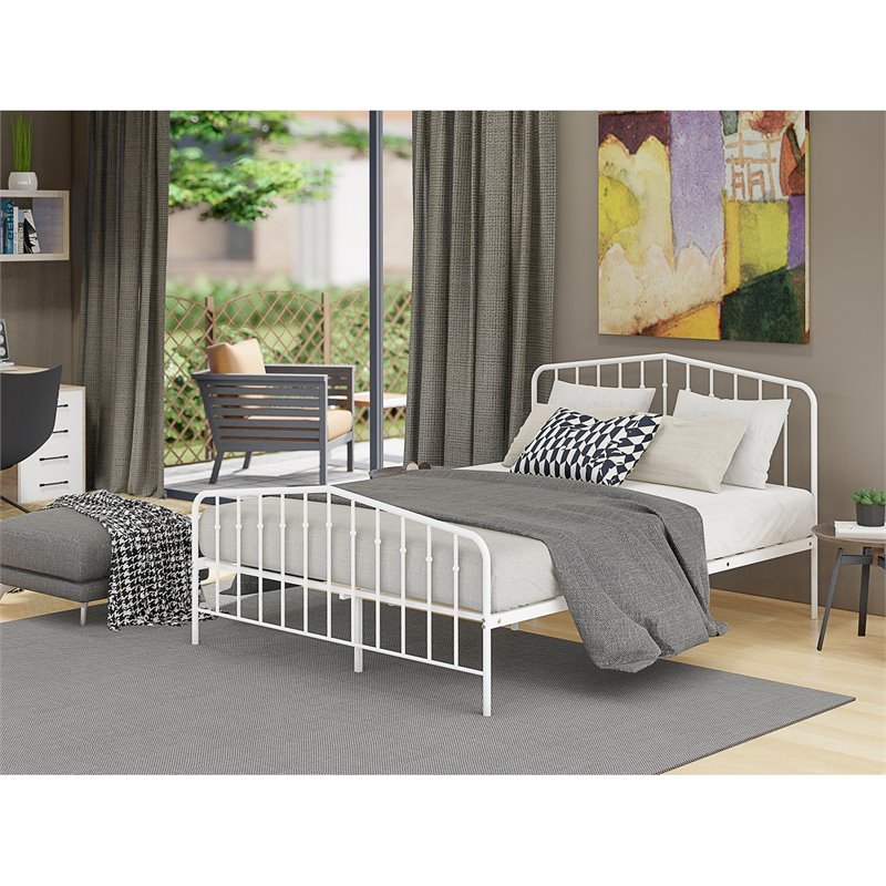 Pemberly Row Metal Queen Platform Bed Frame with White Finish