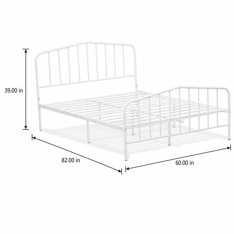 Pemberly Row Metal Queen Platform Bed Frame with White Finish