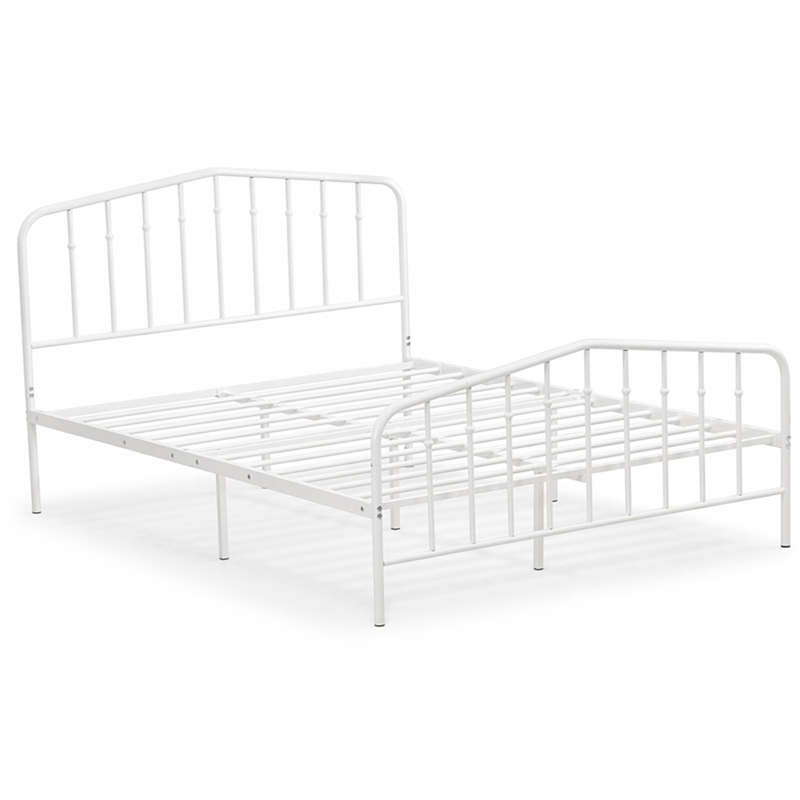 Pemberly Row Metal Queen Platform Bed Frame with White Finish