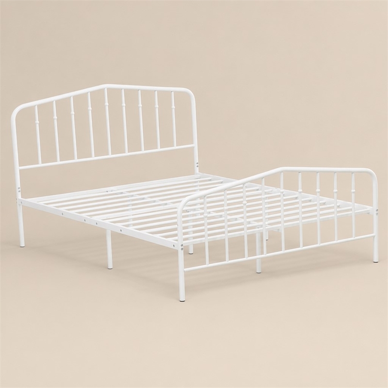 Pemberly Row Metal Queen Platform Bed Frame with White Finish