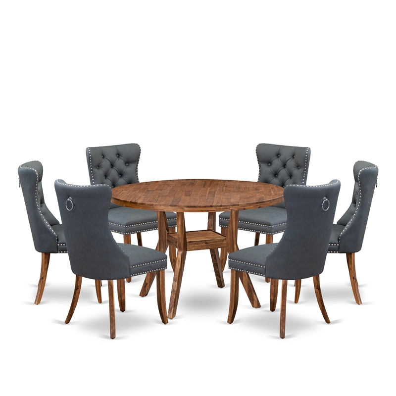 Pemberly Row 7-Piece Dining Table Set in Walnut Finish with Faux Leather
