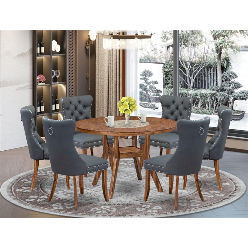 Pemberly Row 7-Piece Dining Table Set in Walnut Finish with Faux Leather