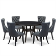 Pemberly Row 7-Piece Round Dining Table Set in Black Acacia Wood Finish