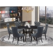 Pemberly Row 7-Piece Round Dining Table Set in Black Acacia Wood Finish