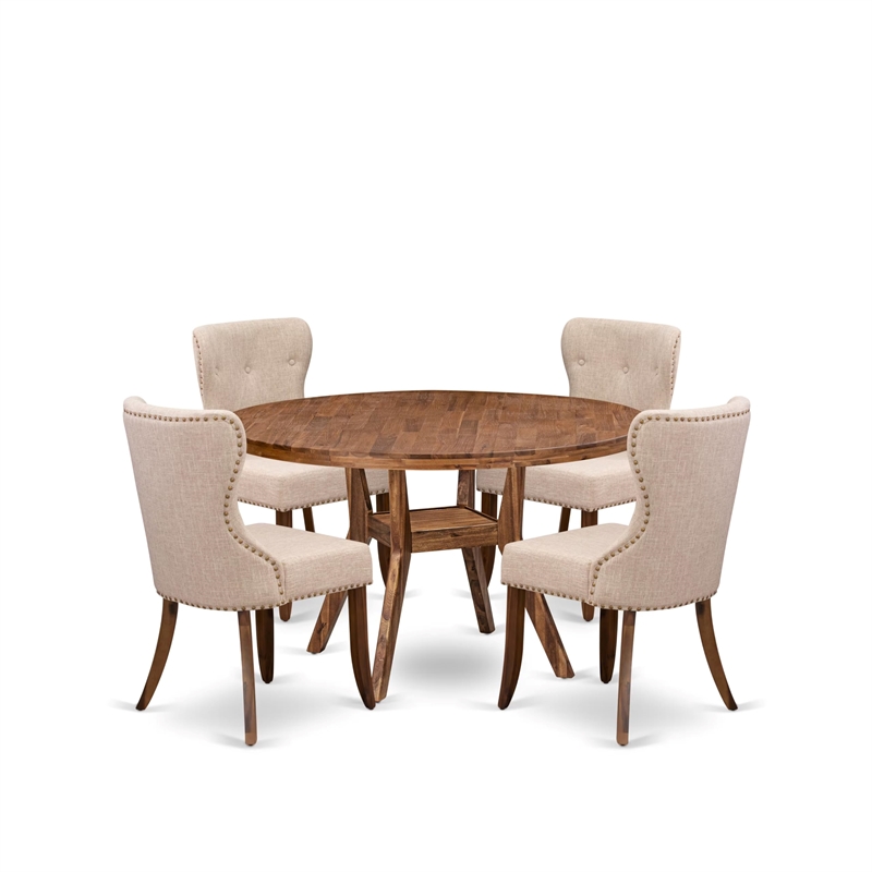 Pemberly Row 5 Piece Round Dining Set Wood in Walnut Finish
