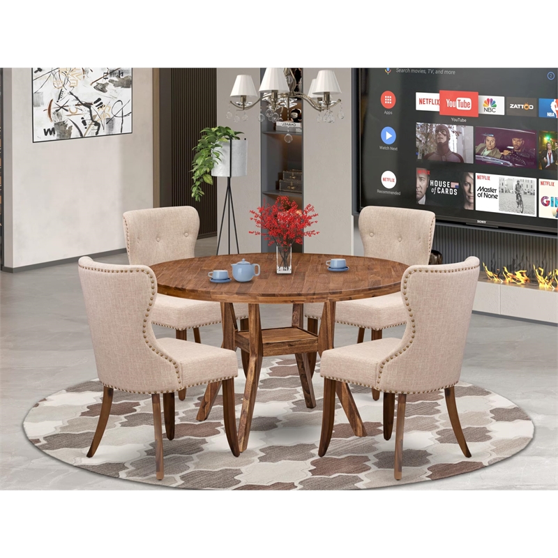 Pemberly Row 5 Piece Round Dining Set Wood in Walnut Finish