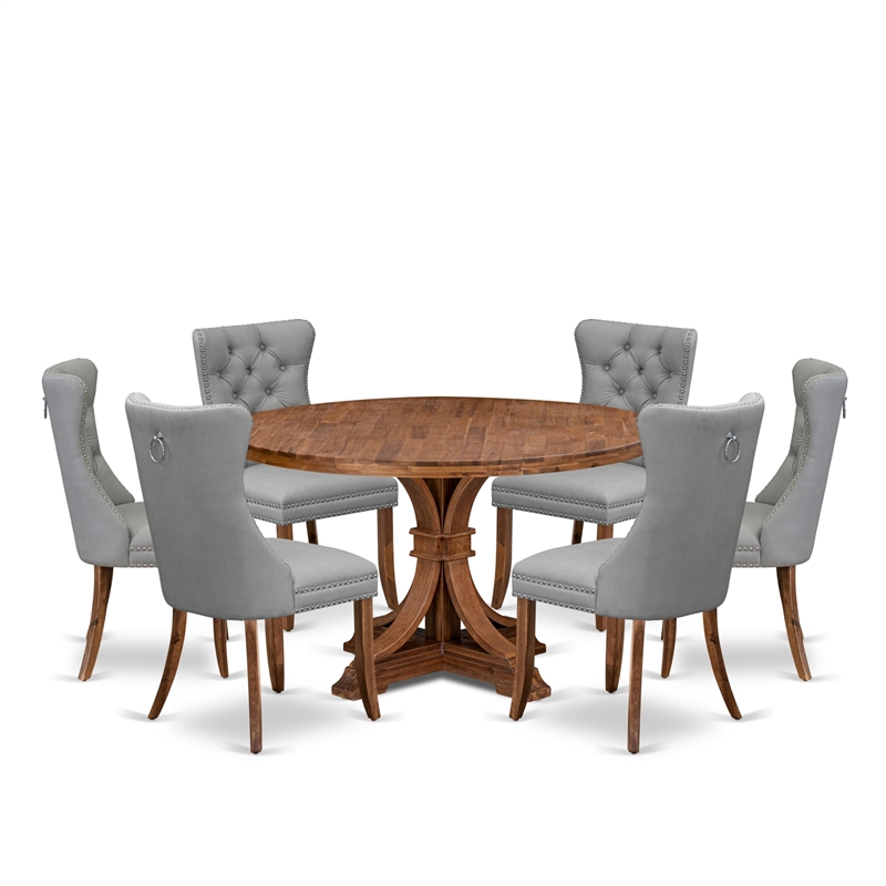 Pemberly Row 7-Piece Dining Table Set with Gray Faux Leather Chairs