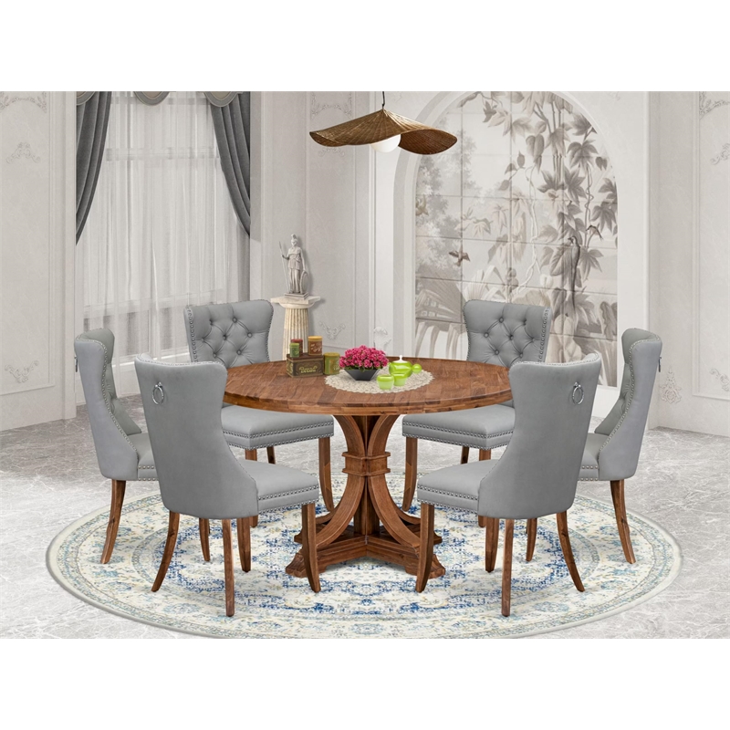 Pemberly Row 7-Piece Dining Table Set with Gray Faux Leather Chairs