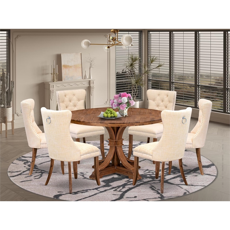 Pemberly Row 7-Piece Dining Table Set with Wood Walnut Finish