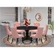 Pemberly Row 7-Piece Round Dining Table Set with Wood in Black Finish