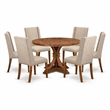Pemberly Row 7-Piece Dining Table Set with Linen Chairs in Walnut Finish