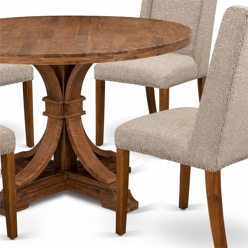 Pemberly Row 7-Piece Dining Table Set with Linen Chairs in Walnut Finish