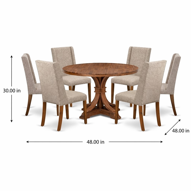 Pemberly Row 7-Piece Dining Table Set with Linen Chairs in Walnut Finish