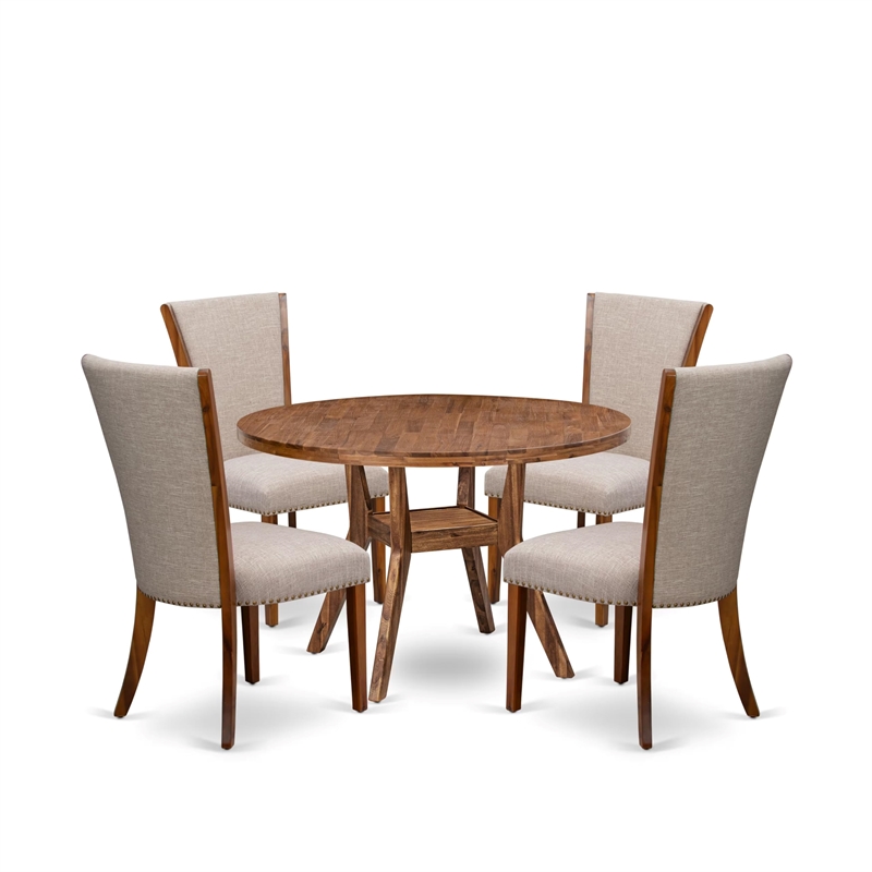 Pemberly Row 5-Piece Round Dining Room Set in Walnut Wood Finish