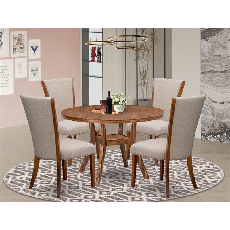 Pemberly Row 5-Piece Round Dining Room Set in Walnut Wood Finish