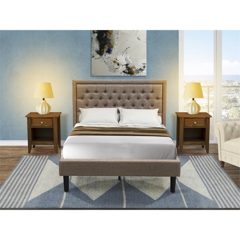 Pemberly Row 3-Piece Full Bedroom Set in Wood and Khaki Finish
