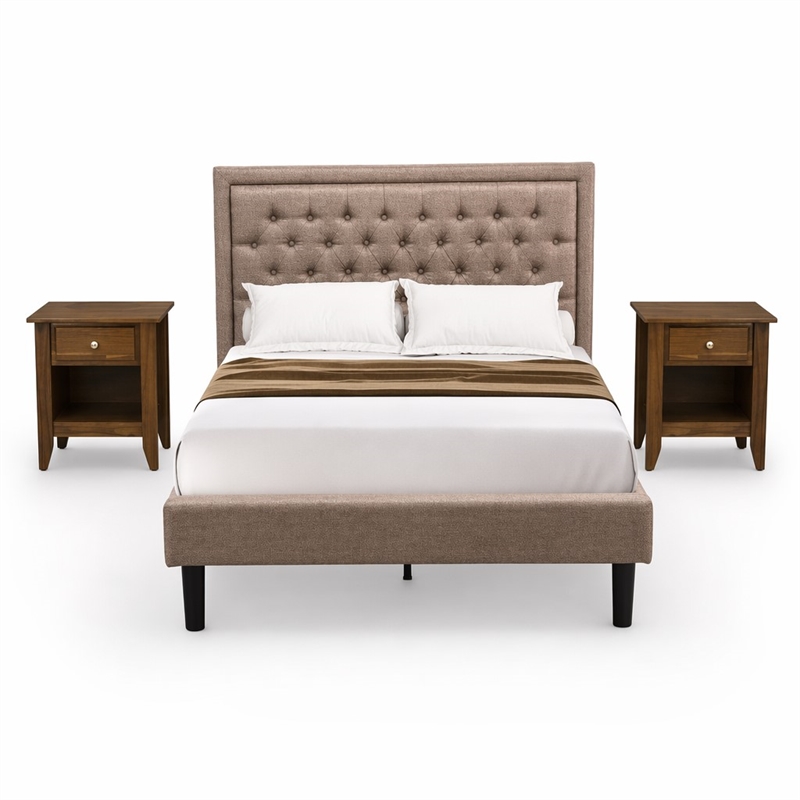 Pemberly Row 3-Piece Full Bedroom Set in Wood and Khaki Finish