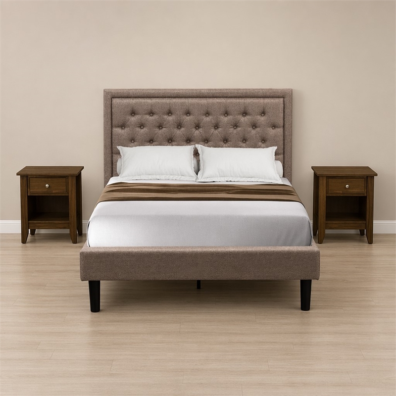 Pemberly Row 3-Piece Full Bedroom Set in Wood and Khaki Finish