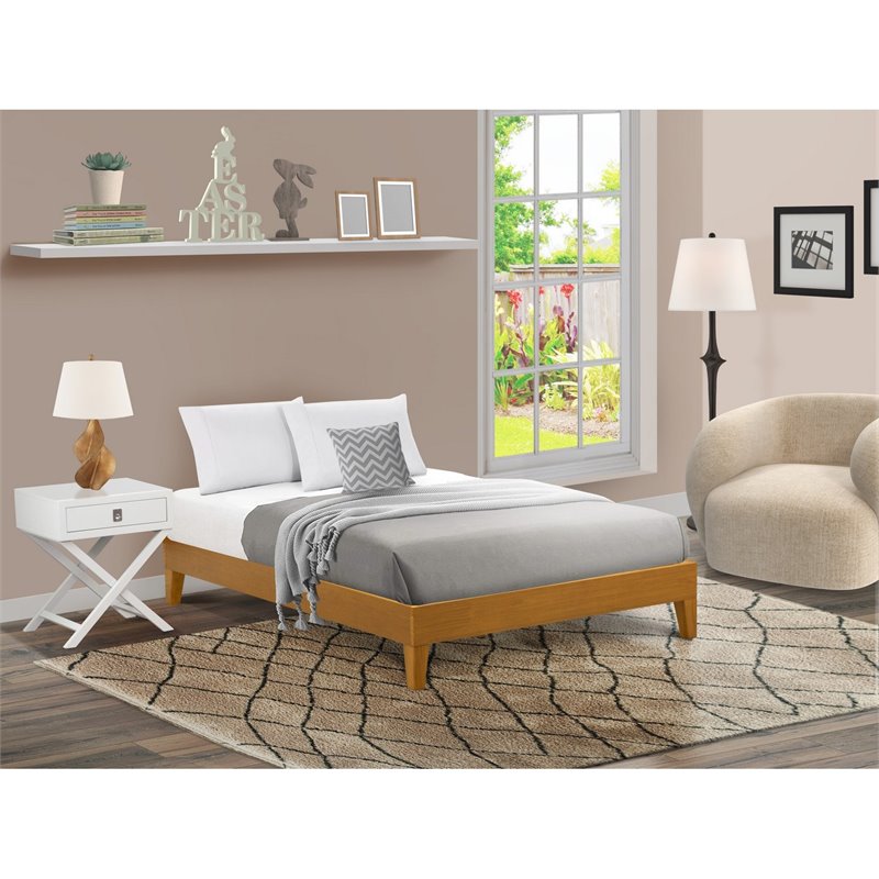 Pemberly Row Full Platform Bed Frame in Engineered Wood with Oak Finish