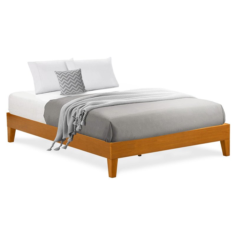 Pemberly Row Full Platform Bed Frame in Engineered Wood with Oak Finish