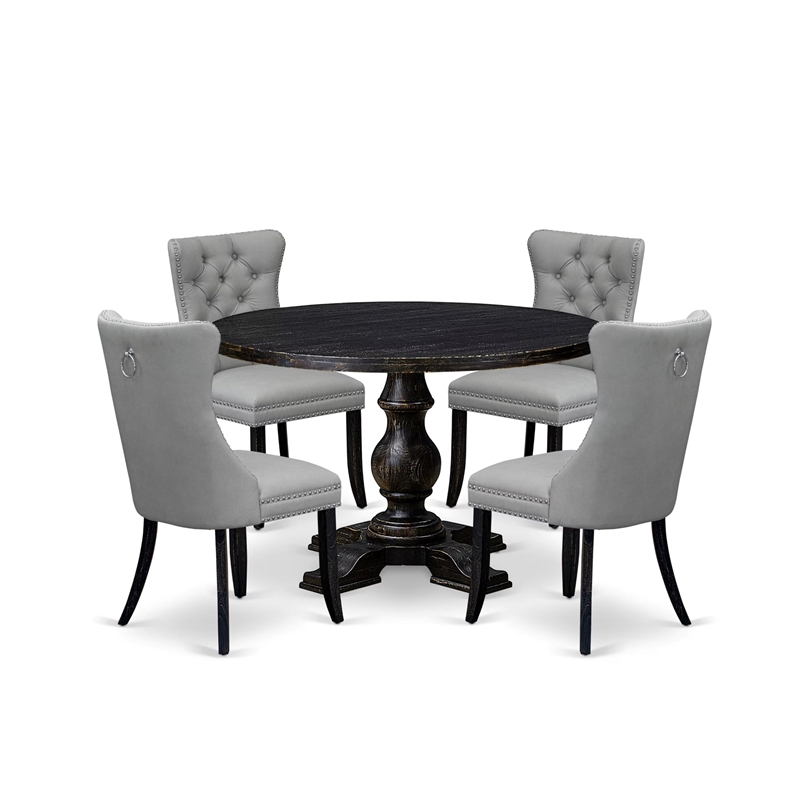 Pemberly Row 5-Piece Round Dining Set in Sand-Blasted Black Finish
