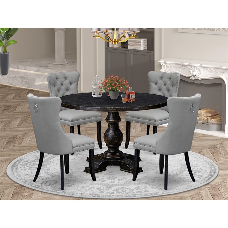 Pemberly Row 5-Piece Round Dining Set in Sand-Blasted Black Finish