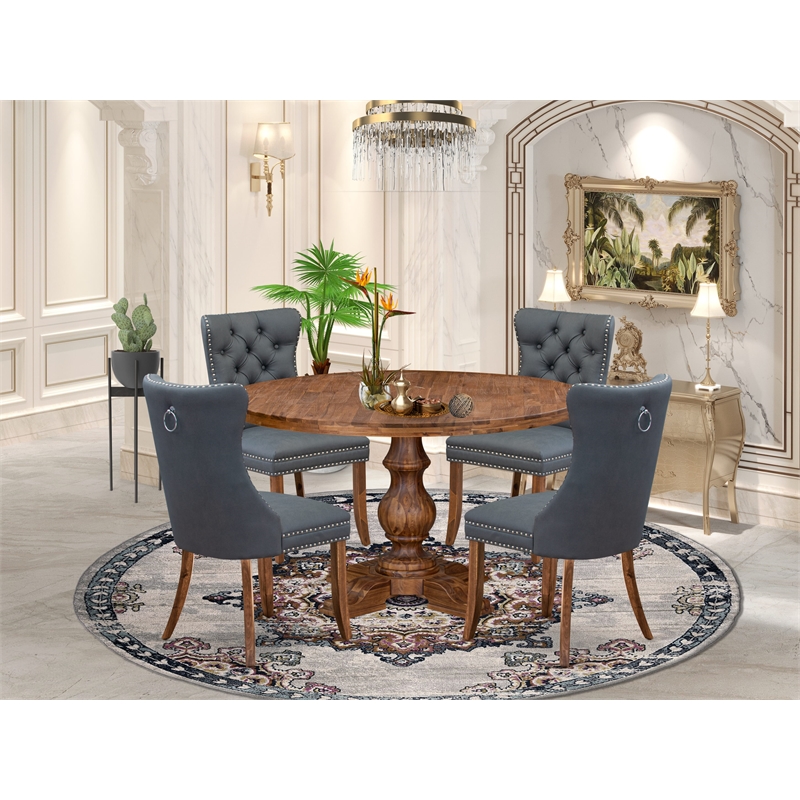 Pemberly Row 5-Piece Walnut Finish Dining Set with Faux Leather Chairs