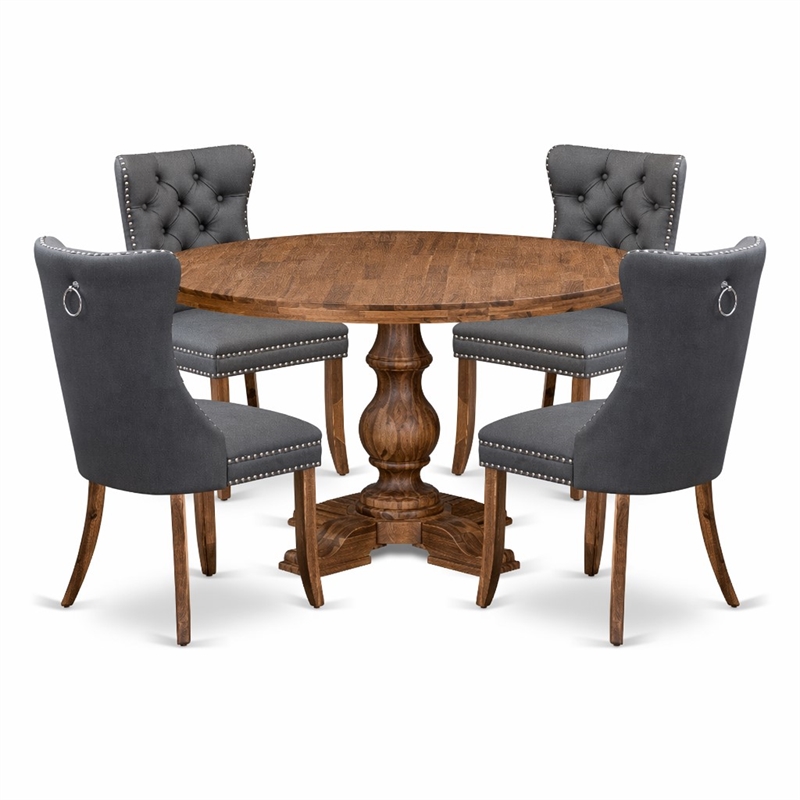 Pemberly Row 5-Piece Walnut Finish Dining Set with Faux Leather Chairs