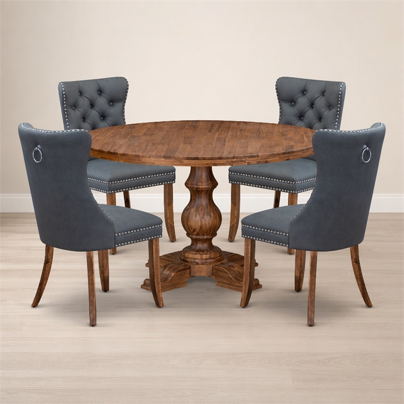 Pemberly Row 5-Piece Walnut Finish Dining Set with Faux Leather Chairs