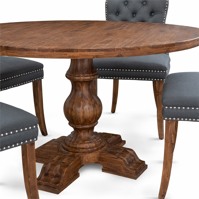 Pemberly Row 5-Piece Walnut Finish Dining Set with Faux Leather Chairs