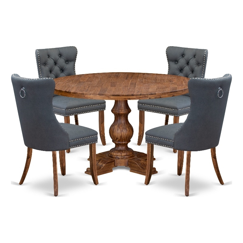 Pemberly Row 5-Piece Walnut Finish Dining Set with Faux Leather Chairs
