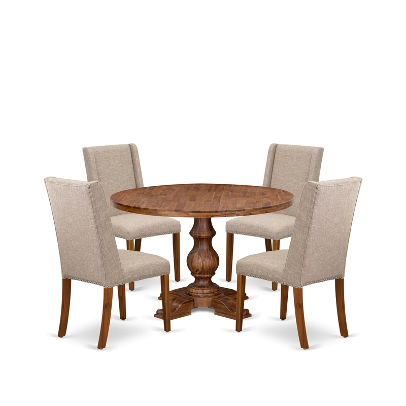 Pemberly Row Round 5-Piece Dining Table Set Wood Antique Walnut Finish