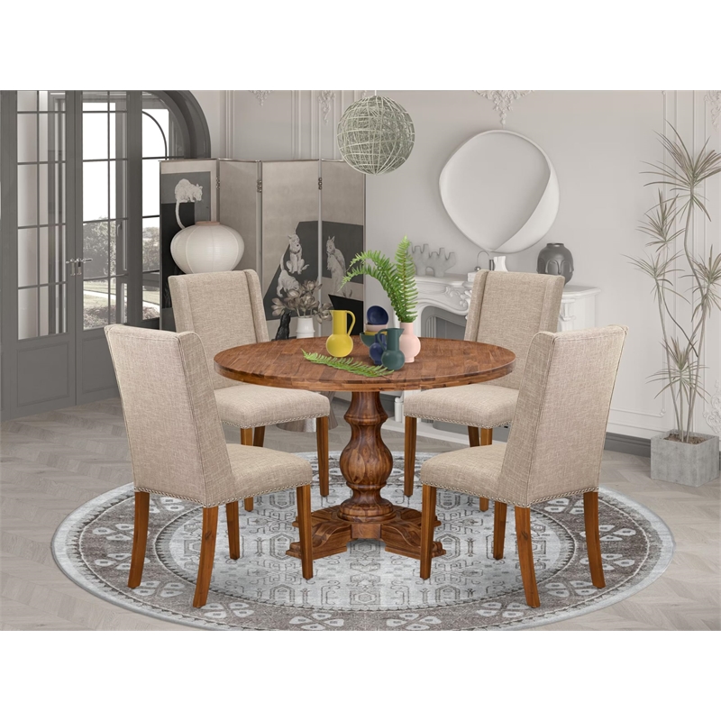 Pemberly Row Round 5-Piece Dining Table Set Wood Antique Walnut Finish
