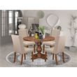 Pemberly Row Round 5-Piece Dining Table Set Wood Antique Walnut Finish