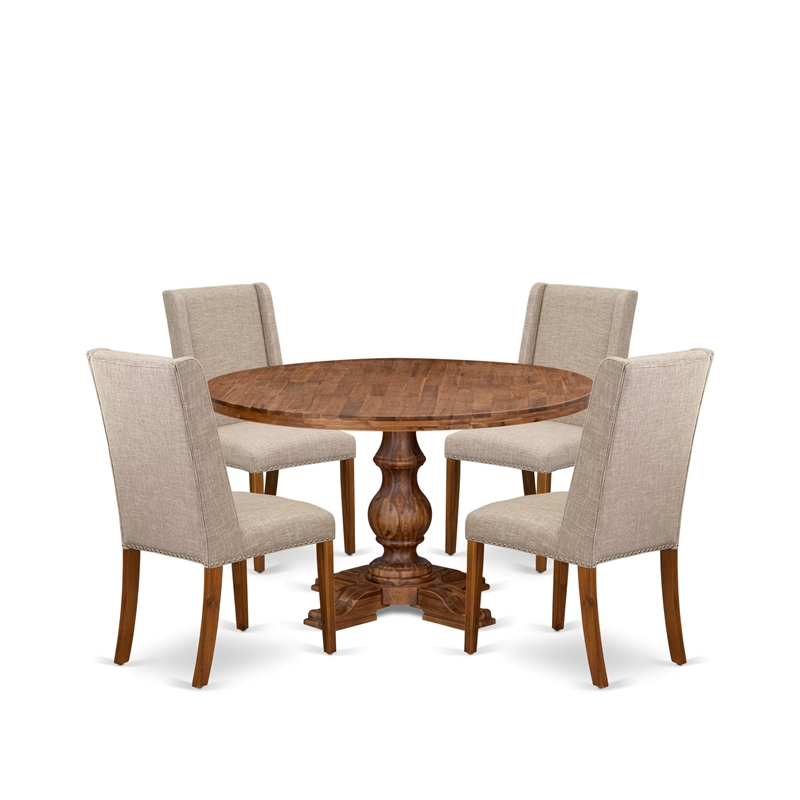 Pemberly Row Round 5-Piece Modern Dining Set Wood Antique Walnut Finish