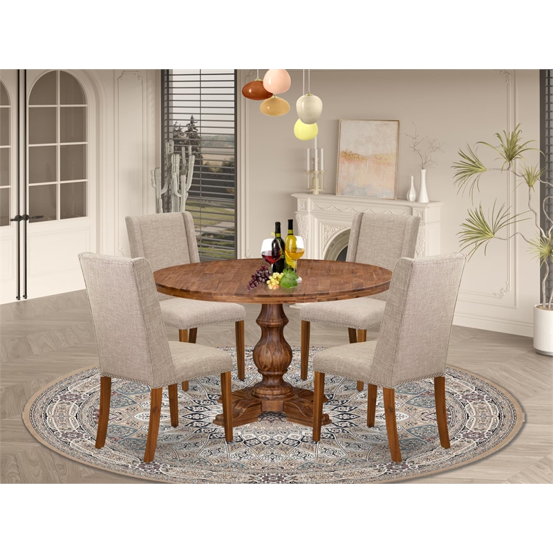 Pemberly Row Round 5-Piece Modern Dining Set Wood Antique Walnut Finish