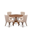 Pemberly Row 5-Piece Round Dining Set with Walnut Finish and Upholstered Chairs