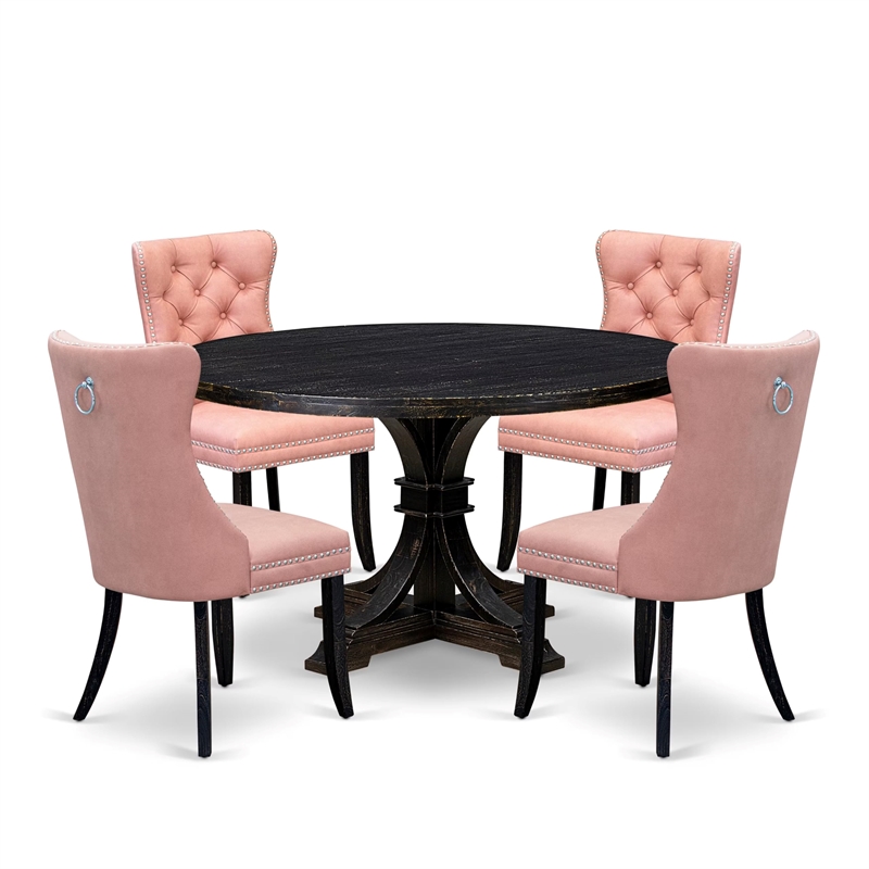 Pemberly Row 5-Piece Round Dining Set in Wood Black Finish