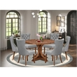 Pemberly Row 7-Piece Dining Set in Walnut Wood with Light Gray Chairs