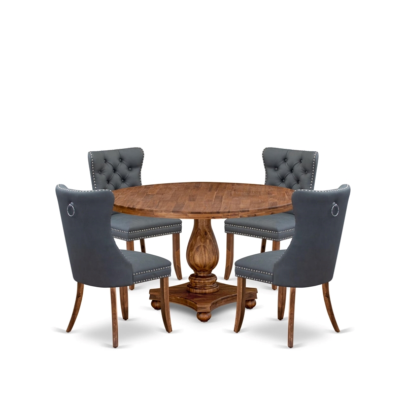 Pemberly Row 5-Piece Round Dining Room Set in Wood with Walnut Finish