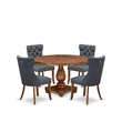 Pemberly Row 5-Piece Round Dining Room Set in Wood with Walnut Finish