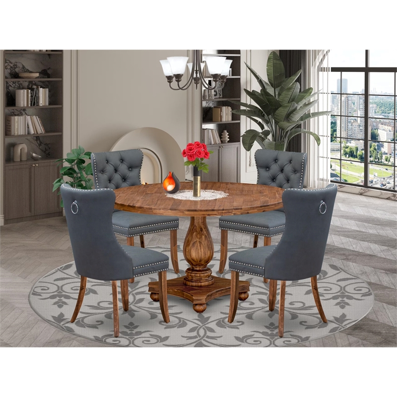 Pemberly Row 5-Piece Round Dining Room Set in Wood with Walnut Finish