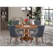 Pemberly Row 5-Piece Round Dining Room Set in Wood with Walnut Finish