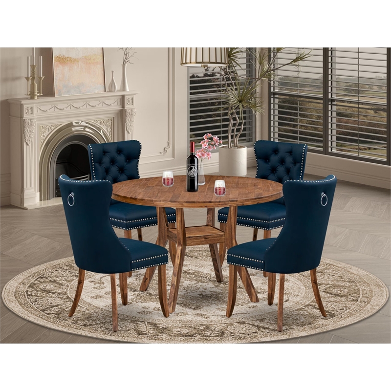 Pemberly Row 5-Piece Kitchen Set Rubberwood in Walnut with Faux Leather