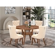 Pemberly Row 5-Piece Dining Set Rubber Wood in Walnut w/ Linen Upholstery