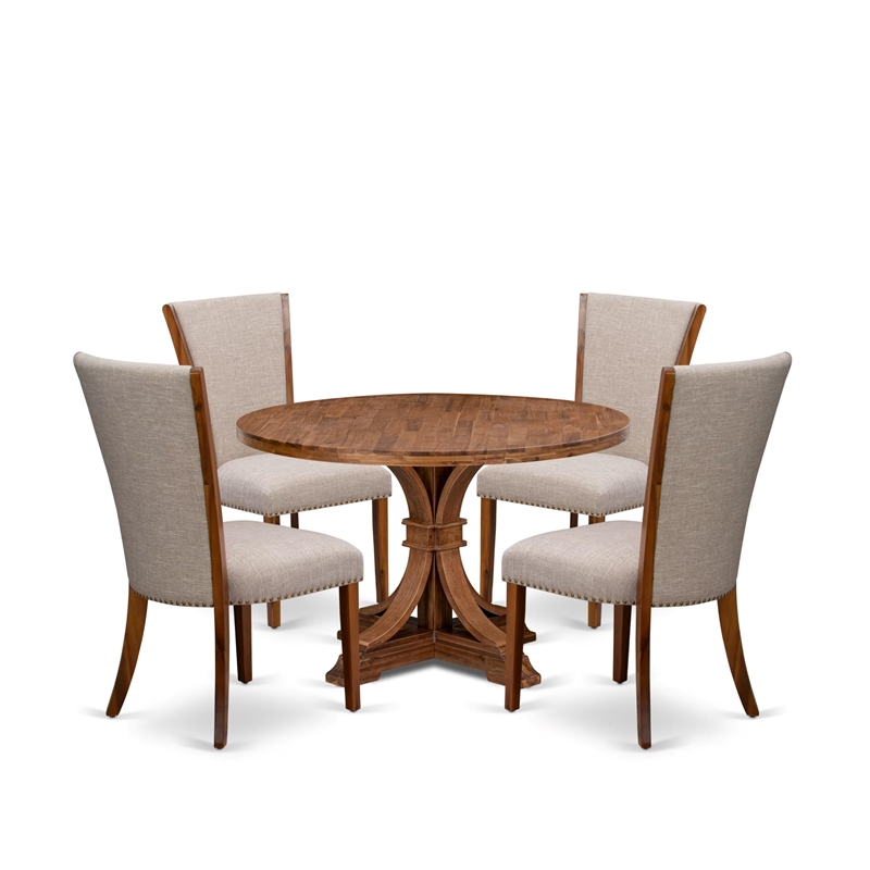 Pemberly Row 5-Piece Round Dining Set Wood in Walnut Finish